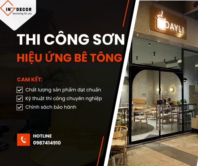 Thi công sơn hiệu ứng bê tông quán cafe tạo phong cách độc đáo