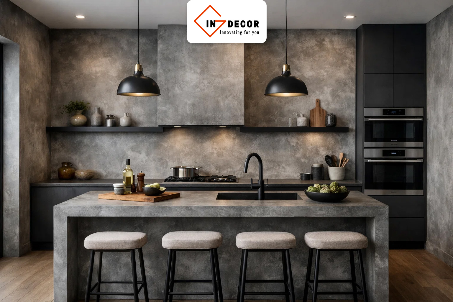 Sơn hiệu ứng bê tông hiện đại phòng bếp