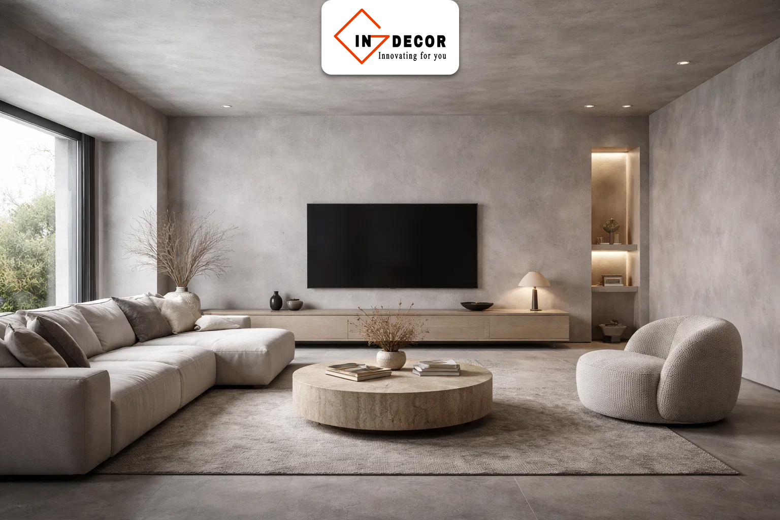 Sơn hiệu ứng bê tông tối giản phòng khách