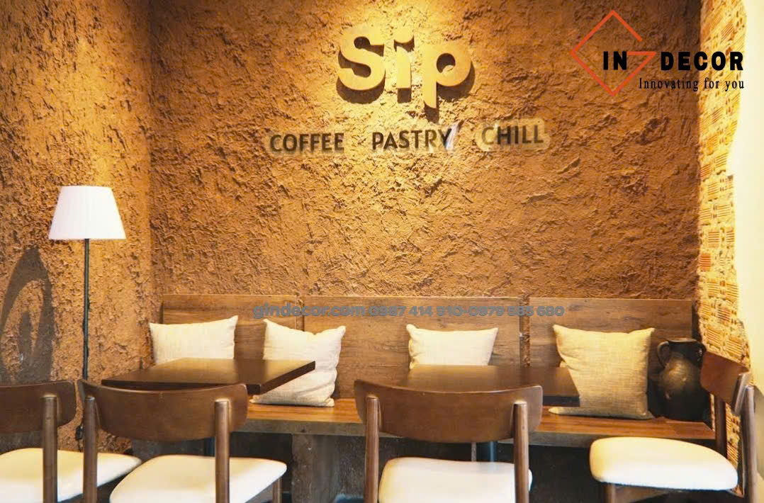 Sơn hiệu ứng tường đất rơm quán cafe