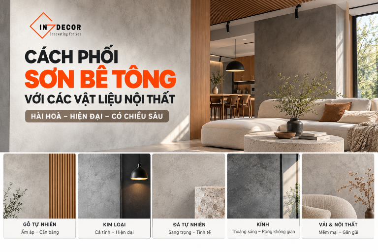 Sơn hiệu ứng bê tông cho quán cà phê: Cách phối tường, ánh sáng và vật liệu để tạo dấu ấn riêng