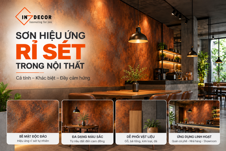 Sơn hiệu ứng rỉ sét trong thiết kế nội thất: Cách phối màu, vật liệu và ứng dụng cho công trình hiện đại